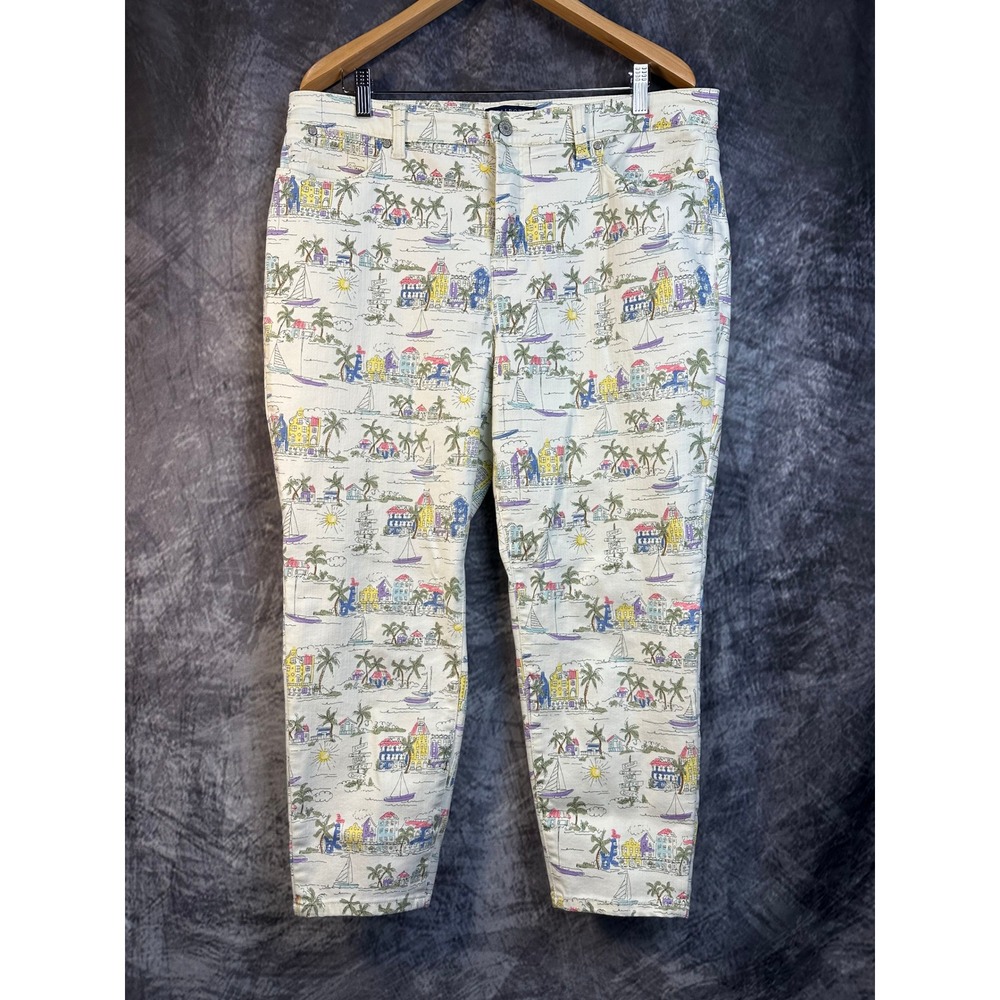 Talbots Coastal Scenic Village Print Ankle Pants Womens 16 Jeans White Multi